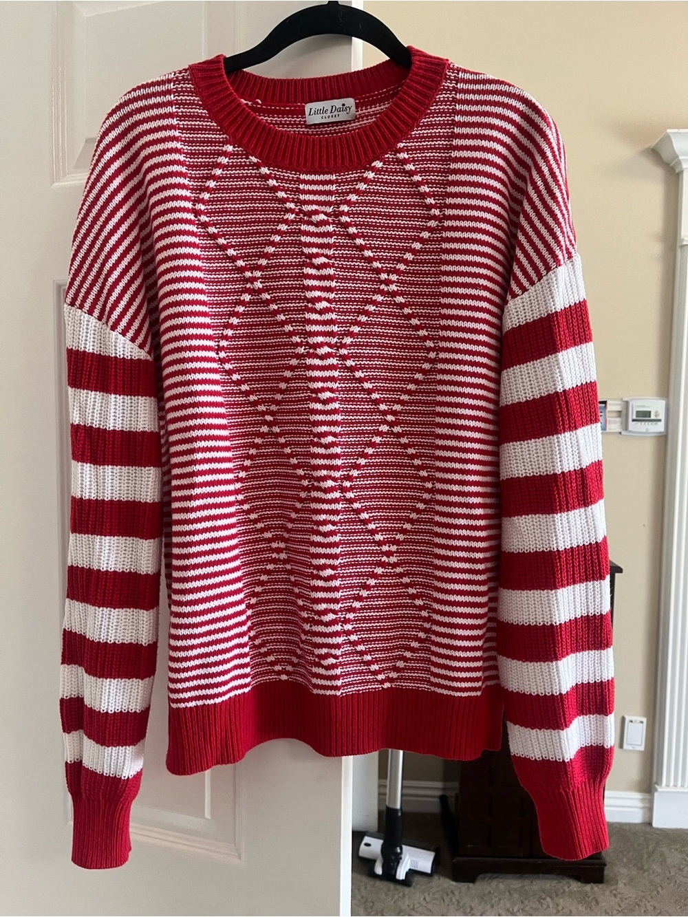 Red & White Striped Crewneck Sweater